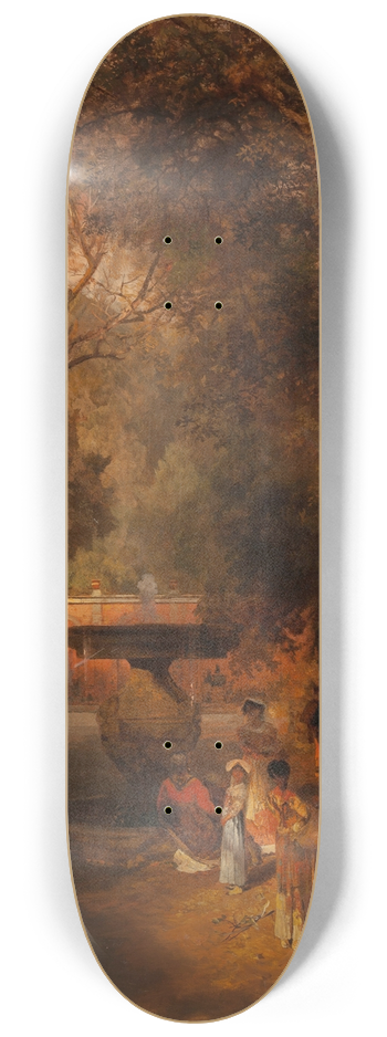 Oswald Achenbach - Gardens and fountain of the Villa Torlonia, Frascati, Rome 8.25 inch art skate deck