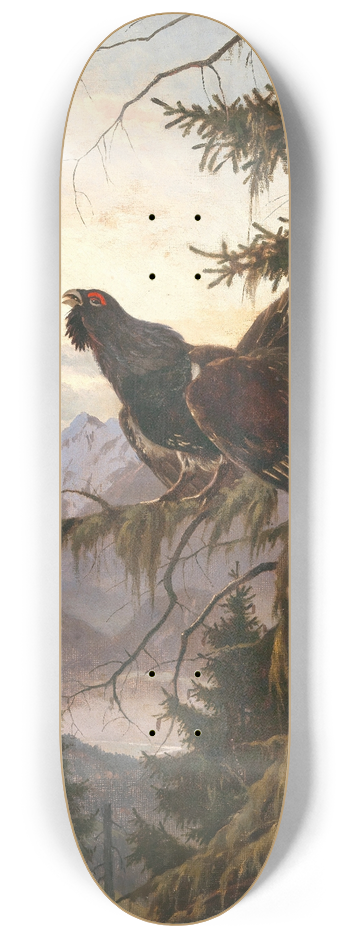 Otto Recknagel - A Wood Grouse Displaying at Sunset 8.25 inch art skate deck