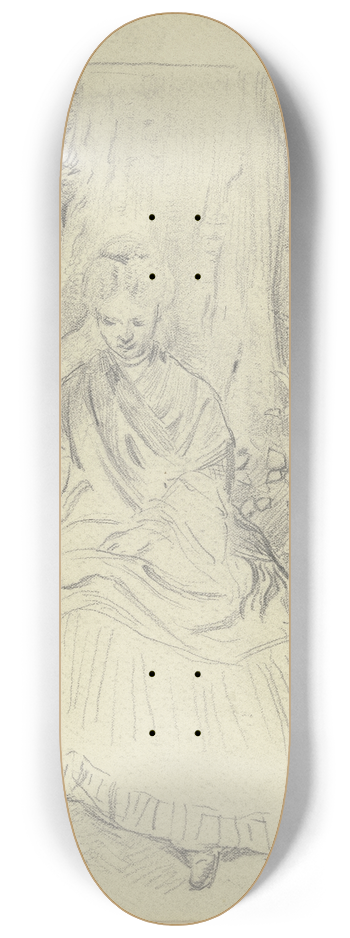 Otto Scholderer - Luise Scholderer, an einem Baumstamm sitzend 8.25 inch art skate deck