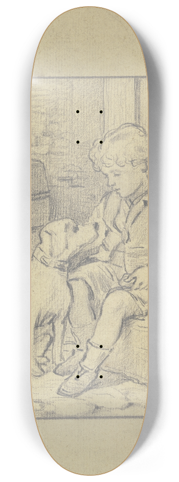 Otto Scholderer - Sitzender Knabe mit sitzendem Hund 8.25 inch art skate deck