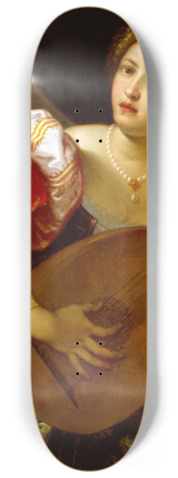 Parrasio Micheli - Young Woman Playing a Lute 8.25 inch art skate deck