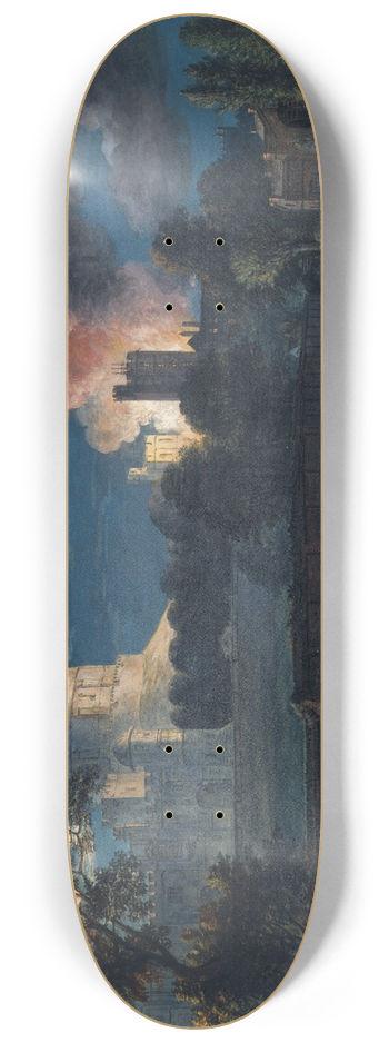 Paul Sandby - Windsor Castle from Datchet Lane on a rejoicing night, 1768 8.25 inch art skate deck