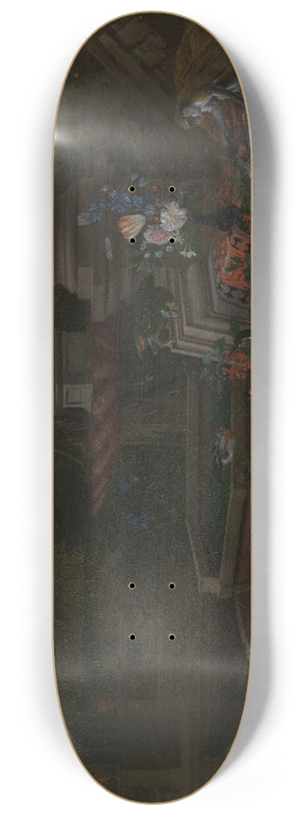 Peeter Gijsels - Still Life with Vegetables before a Draped, Overturned Plinth by an Ornamental Fountain 8.25 inch art skate deck
