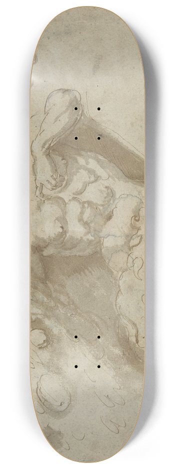 Pellegrino Tibaldi - Seated satyr, with enlarged head of same 8.25 inch art skate deck