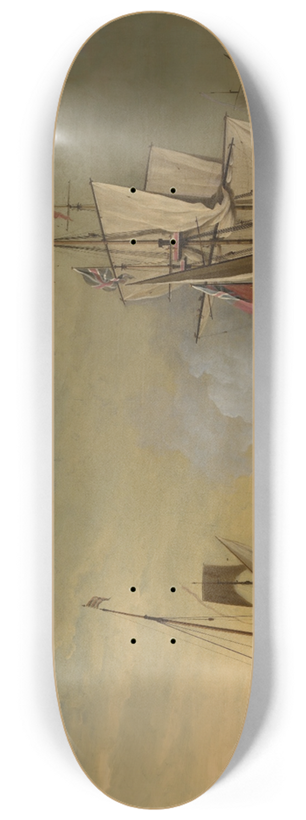 Peter Monamy - Harbor Scene; An English Ship with Sails Loosened Firing a Gun 8.25 inch art skate deck
