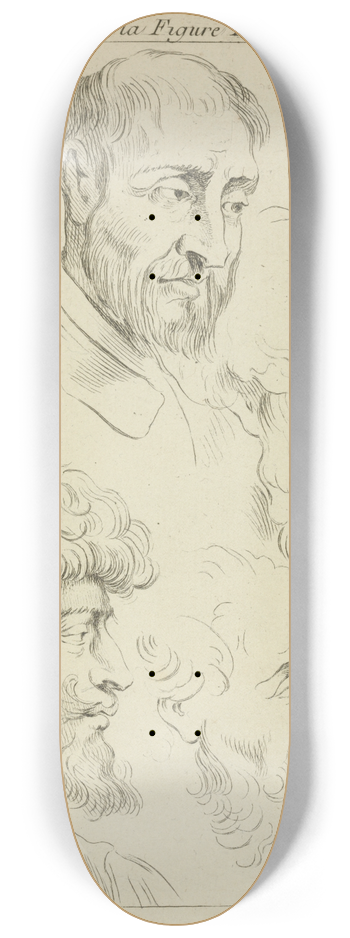 Peter Paul Rubens - Five studies of mens heads, four in profile 8.25 inch art skate deck