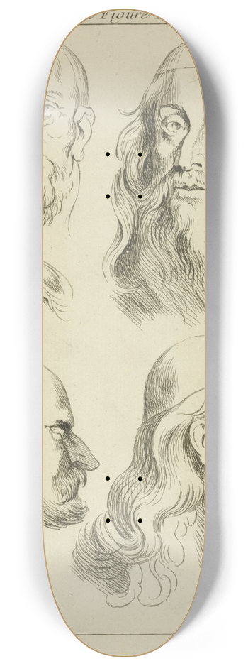 Peter Paul Rubens - Four studies of mens heads, and an eye 8.25 inch art skate deck