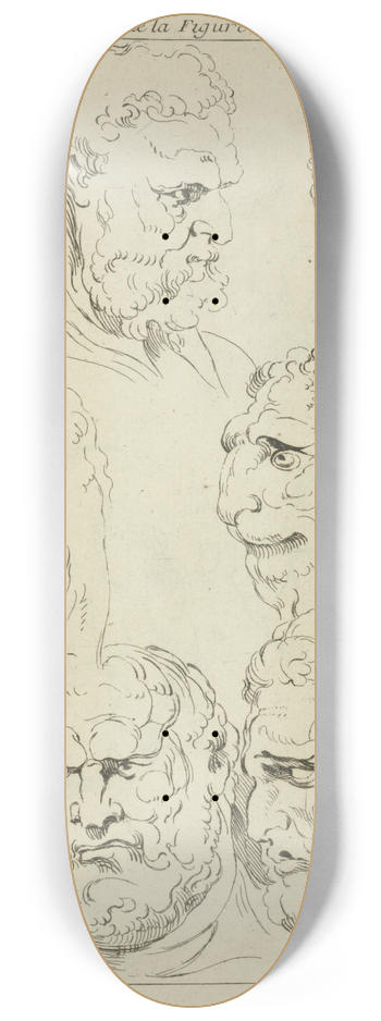 Peter Paul Rubens - Studies of the head of a bearded man, and the head of a creature 8.25 inch art skate deck