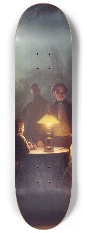 Petrus van Schendel - A Summer Evening by Lamp and by Moonlight 8.25 inch art skate deck