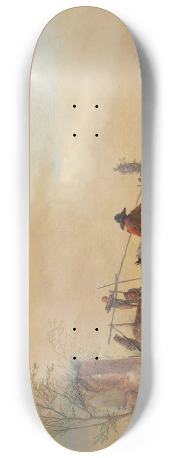 Philips Wouwerman - Riders and horses resting by a river 8.25 inch art skate deck
