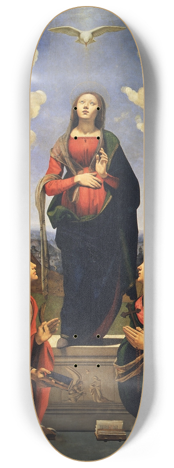 Piero di Cosimo - The incarnation of Jesus and the saints Philip Benizi, John the Evangelist, Catherine of Alexandria, Margaret, Peter and Antoninus Pierozzi 8.25 inch art skate deck