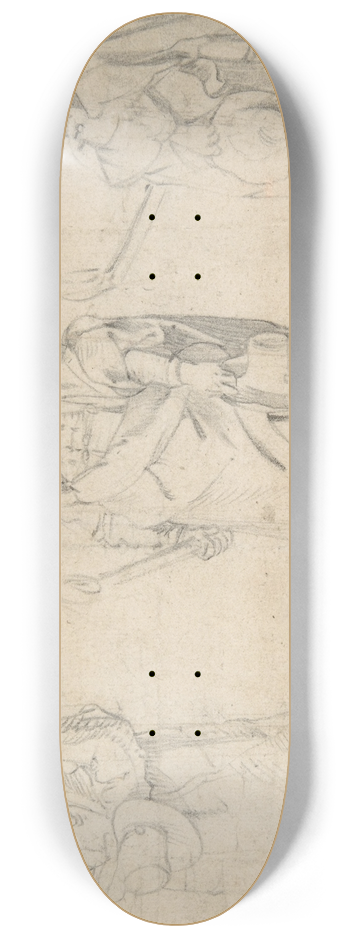 Antoon Sallaert - Study of Figures; an Old Man Holding a Hat and Facing Forwards, and a Young Man Holding a Torch and a Hat 8.25 inch art skate deck