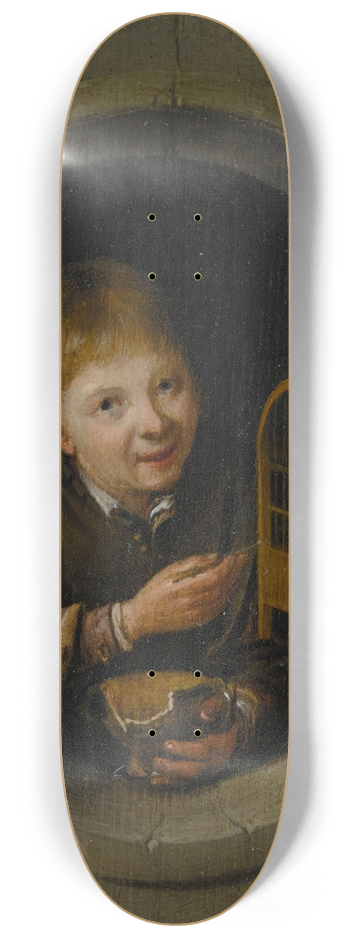 Pieter Cornelisz van Slingelandt - Boy In a Window With a Birdcage 8.25 inch art skate deck
