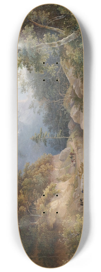 Pieter Francis Peters  - Gebirgige Flusslandschaft mit Figurenstaffage 8.25 inch art skate deck