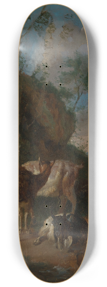 Pieter van Bloemen - Three goats and shepherd with sheep 8.25 inch art skate deck