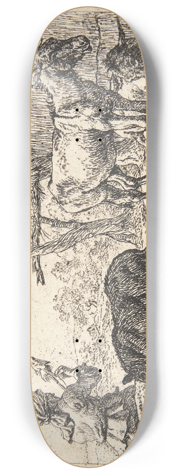 Pieter van Laer - To svin og tre sler, tv en spindende kvinde 8.25 inch art skate deck