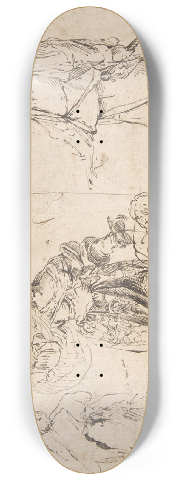 Pietro Novelli - Sheet with Figure Studies 8.25 inch art skate deck