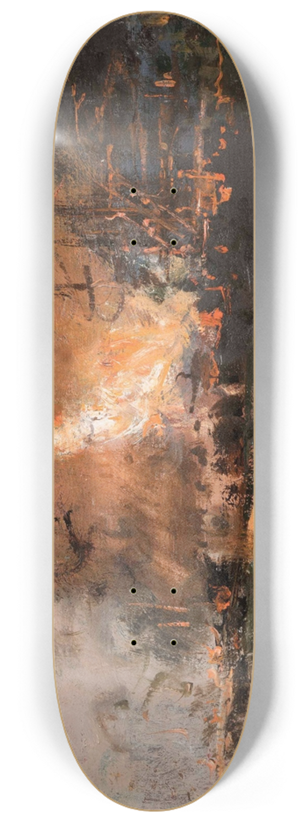 Pompeo Mariani - Boat on fire in a harbour 8.25 inch art skate deck