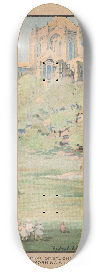 Rachael Robinson Elmer - The Cathedral of St. John the Divine from Morningside Park 8.25 inch art skate deck