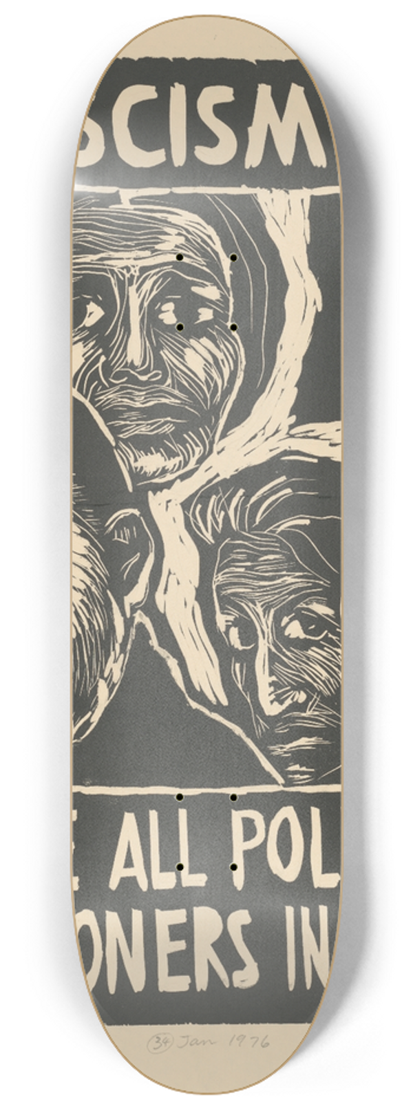 Rachael Romero - Fascism no! Free all political prisoners in Chile 8.25 inch art skate deck