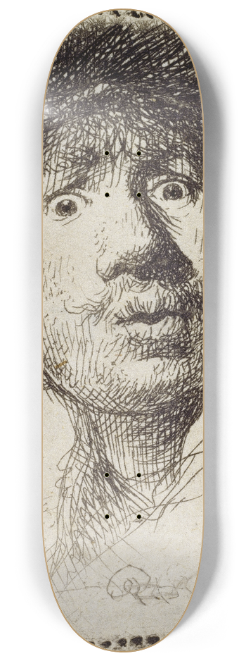 Rembrandt van Rijn - Self-Portrait in a cap, wide-eyed and open-mouthed 8.25 inch art skate deck