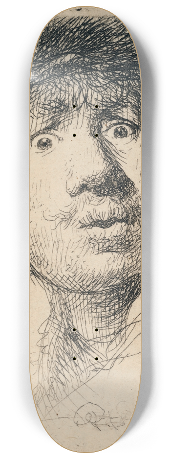 Rembrandt van Rijn - Self-Portrait in a Cap, wide-eyed and open-mouthed 8.25 inch art skate deck