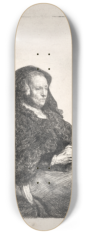 Rembrandt van Rijn - The Artists Mother seated at a Table, looking right 8.25 inch art skate deck