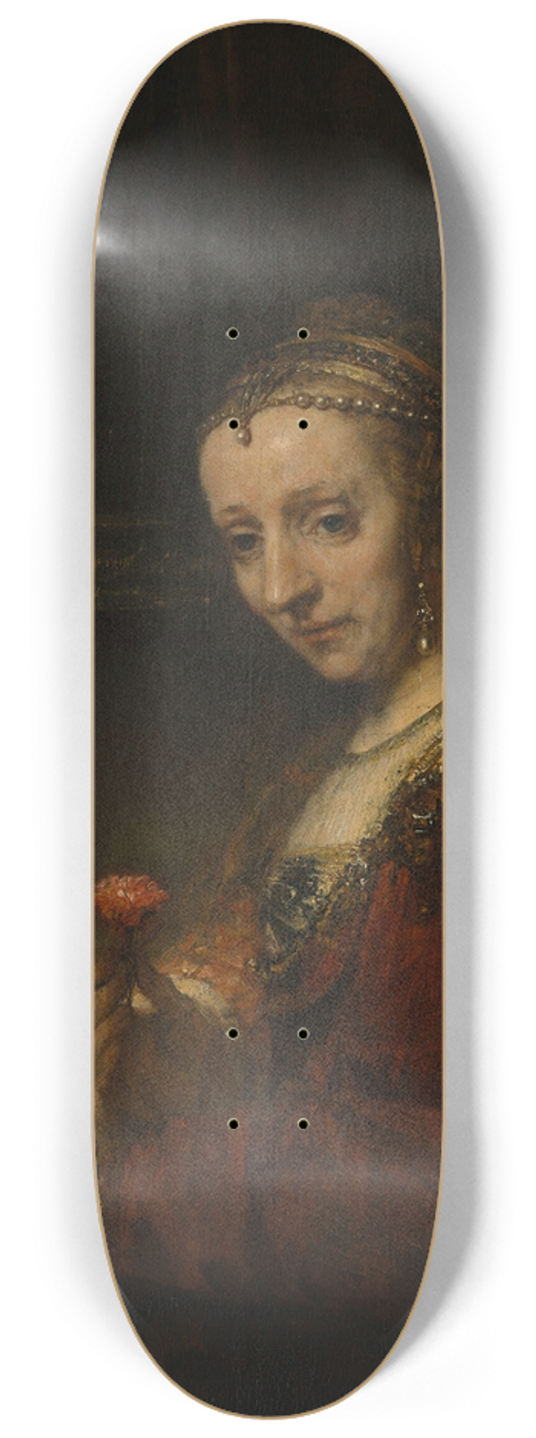 Rembrandt van Rijn - Woman with a Pink 8.25 inch art skate deck