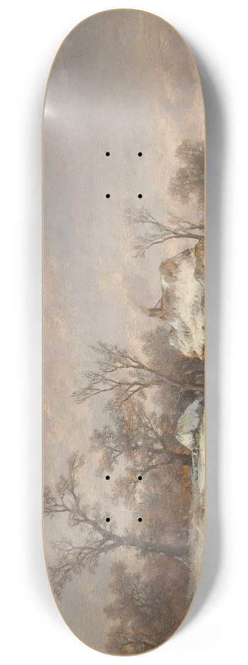 Remigius Adrianus van Haanen - Winter landscape with decorative figures 8.25 inch art skate deck