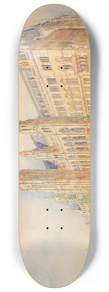 Rudolf von Alt - The Vienna City Hall and the City Hall Square with Figures 8.25 inch art skate deck