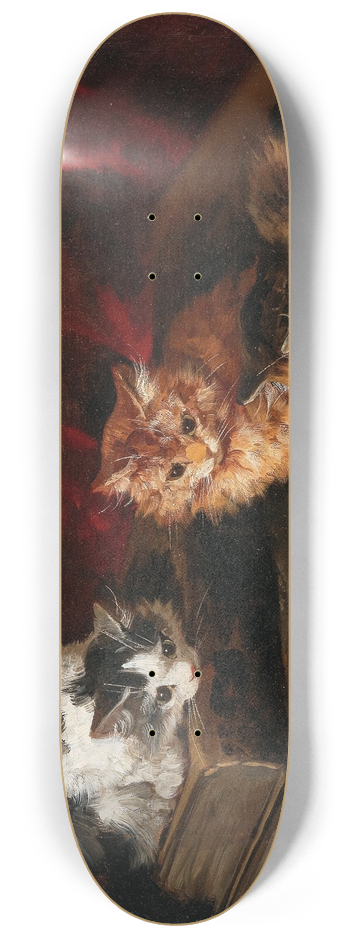 Arthur-Alfred Brunel de Neuville - Perplexed Kittens 8.25 inch art skate deck