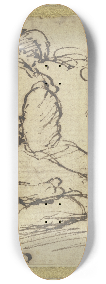 Salvator Rosa - Two figures; on the left a seated man seen from the rear, on the right a half-length figure 8.25 inch art skate deck