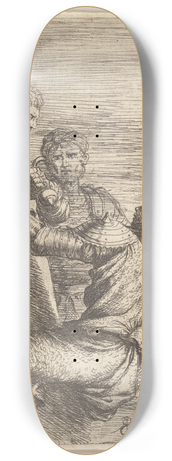 Salvator Rosa - Two Soldiers Facing a Third Who Holds a Shield 8.25 inch art skate deck