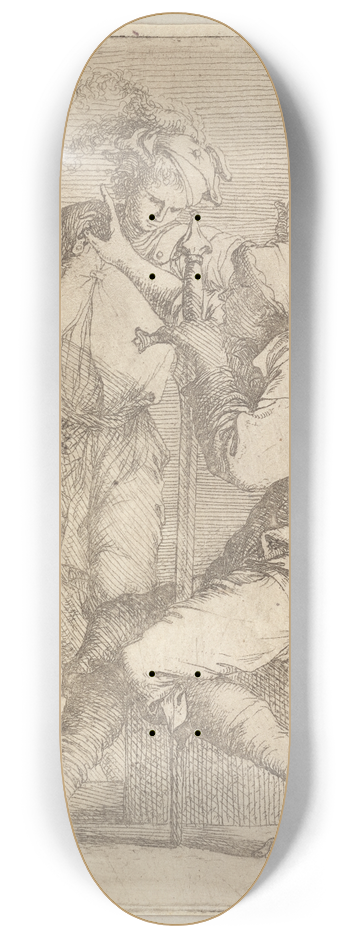 Salvator Rosa - Two Soldiers, One Seated on a Square Stone 8.25 inch art skate deck