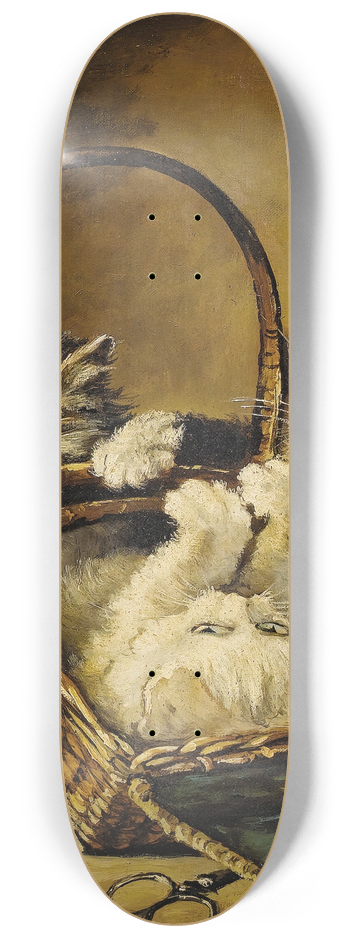 Arthur-Alfred Brunel de Neuville - Three Kittens Playing in a Sewing Basket 8.25 inch art skate deck