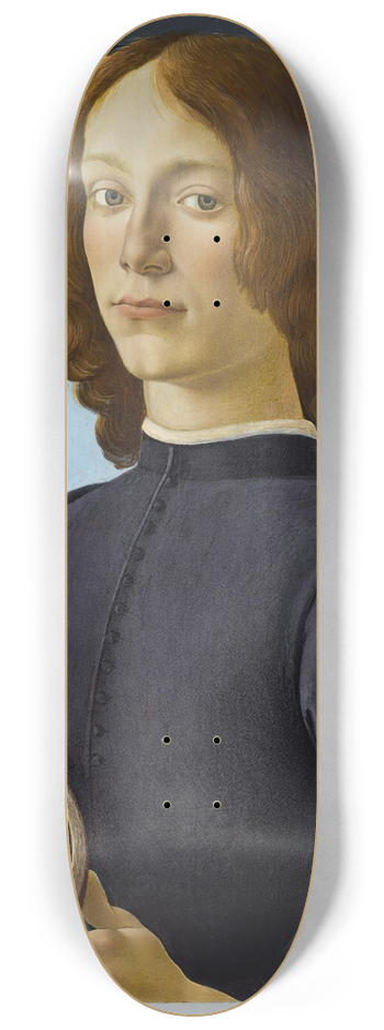 Sandro Botticelli - Portrait of a young man holding a roundel 8.25 inch art skate deck