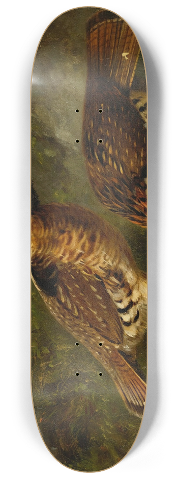 Arthur Fitzwilliam Tait - Pair Ruffed Grouse And Young 8.25 inch art skate deck