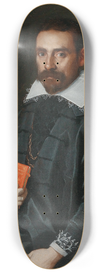 School of Bergamo - Portrait Of A Gentleman, Three-Quarter Length, Holding A Book With A Statue In The Background 8.25 inch art skate deck
