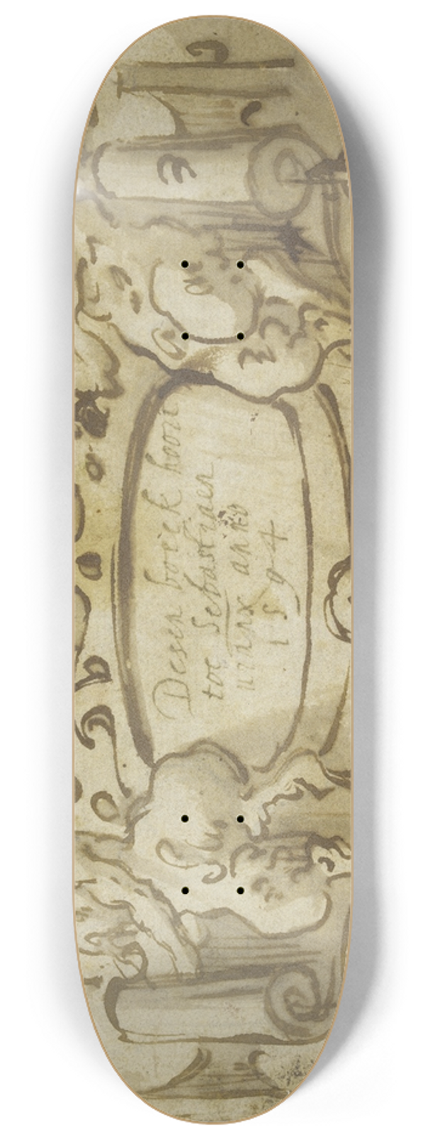 Sebastian Vrancx - Frontispiz mit Ornamentkartusche, flankiert von zwei Satyrn 8.25 inch art skate deck