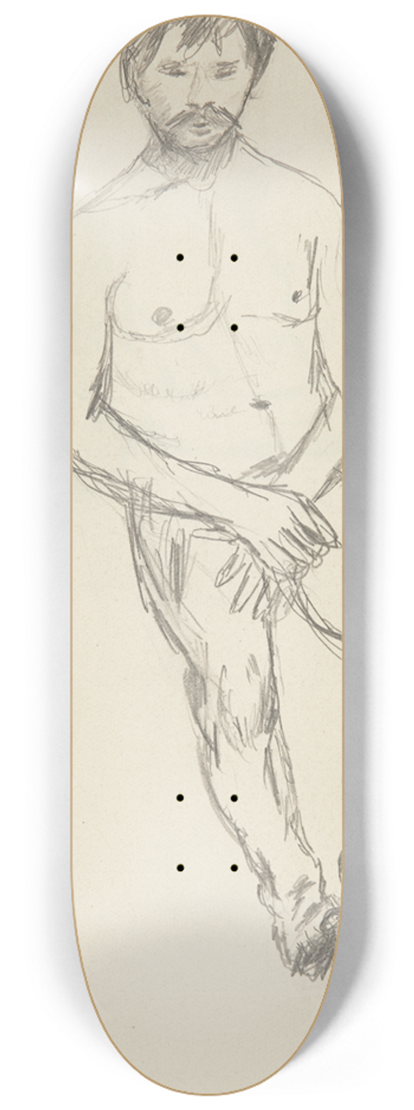 Adolf Sternschuss - akt siedzcego mczyzny zakrywajcego domi przyrodzenie 8.25 inch art skate deck