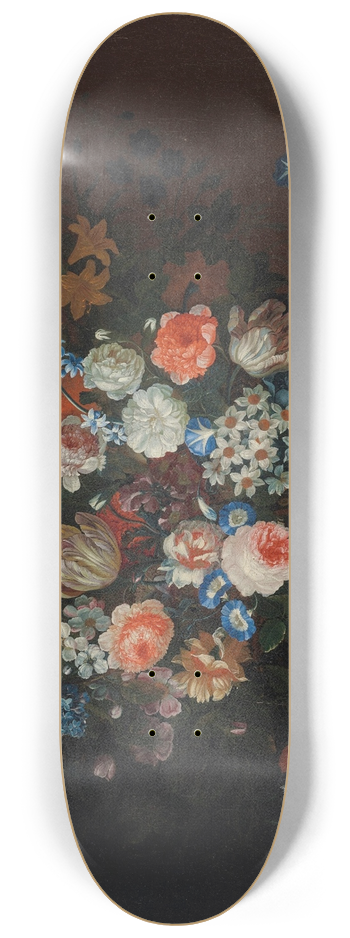 Simon Hardim - Flowers in a wicker basket on a stone ledge 8.25 inch art skate deck