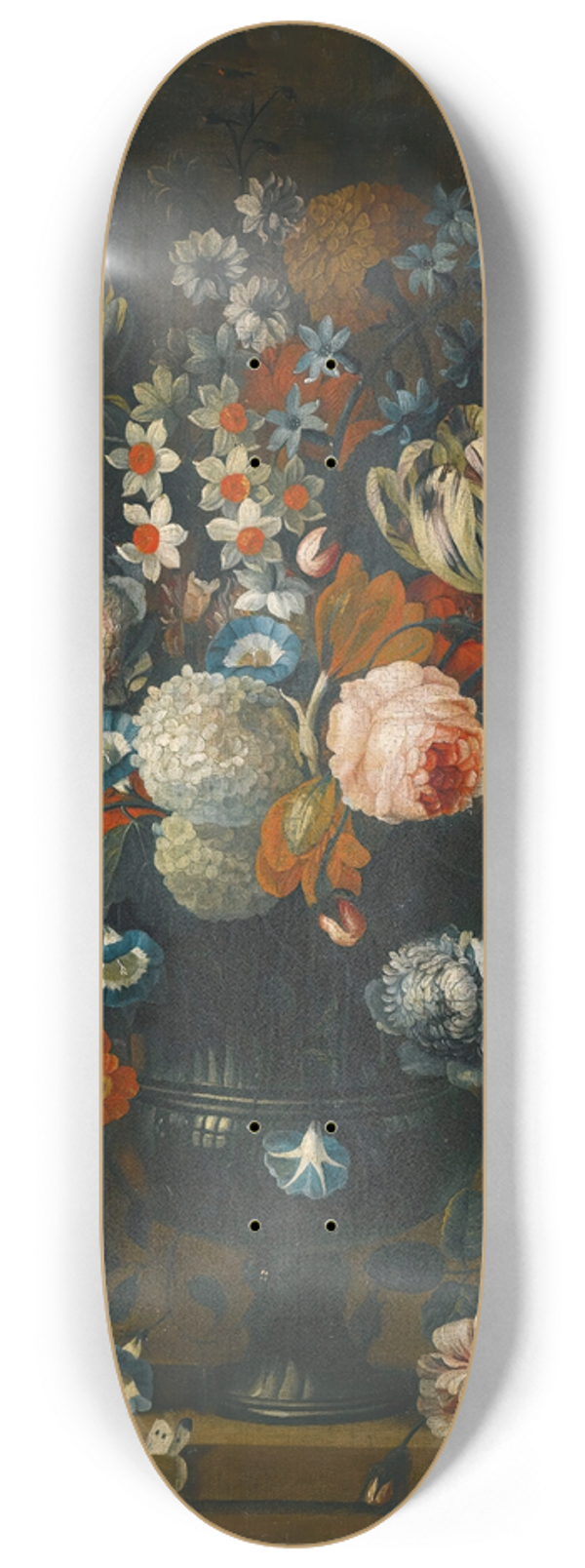 Simon Hardim - Still Life Of Roses, Variegated Tulips, Peonies, Daffodils And Other Flowers In A Sculpted Vase 8.25 inch art skate deck