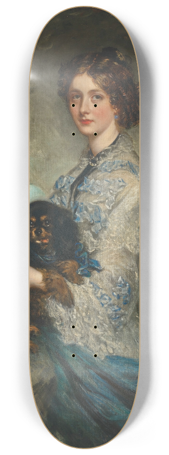 Sir Francis Grant - Portrait of Lady Alice Peel, holding a King Charles spaniel on her lap 8.25 inch art skate deck