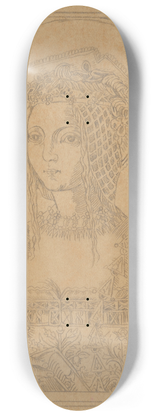 Stanisaw Wyspiaski - Drawing of a 16th-century Portrait of Queen Bona Sforza (14941557) 8.25 inch art skate deck