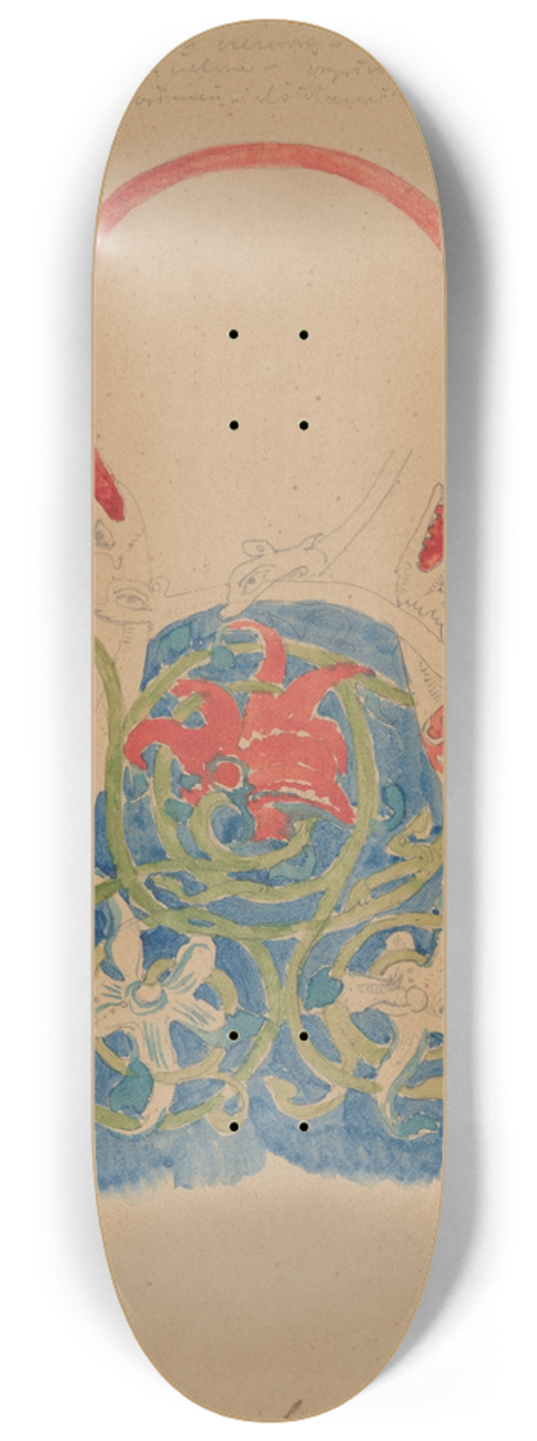 Stanisaw Wyspiaski - Drawing of an ornament with a motif of dragons and vines 8.25 inch art skate deck