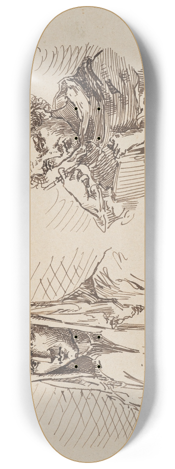 Stanisaw Wyspiaski - Drawings of Engraving Depicting Portraits of Giotto di Bondone and Fra Angelico 8.25 inch art skate deck