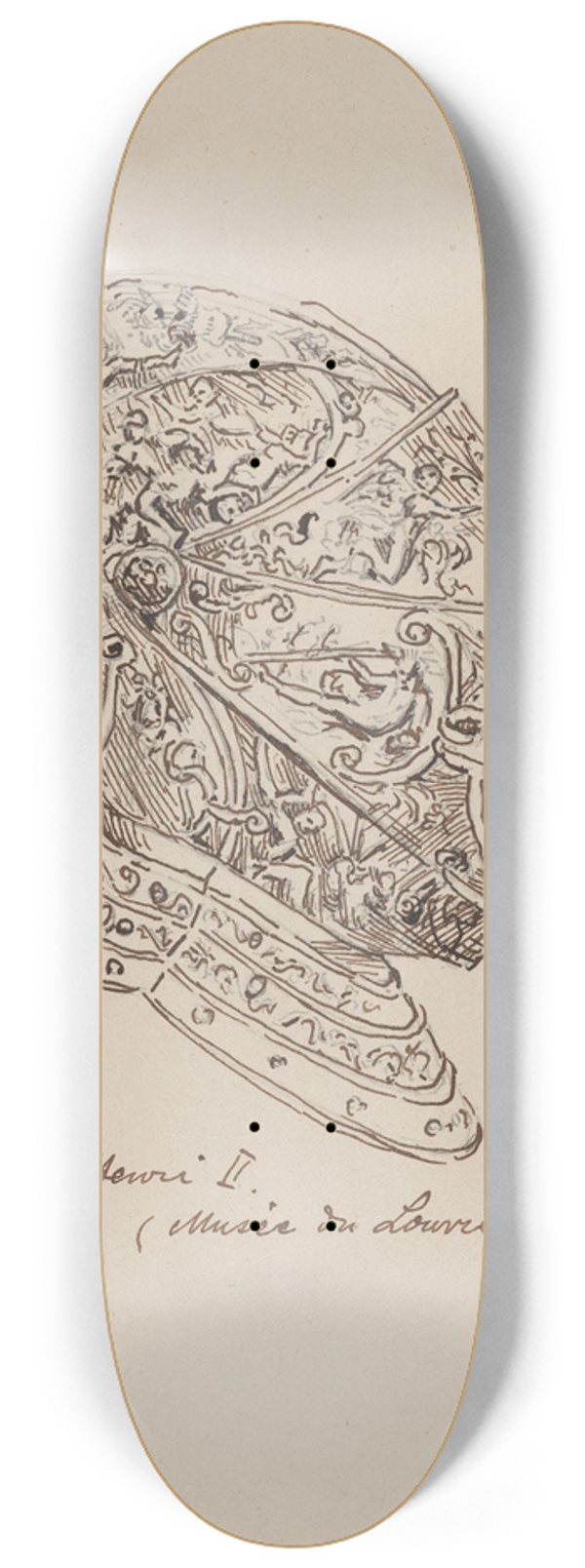 Stanisaw Wyspiaski - Drawings of Helmets from the 13th and 14th Centuries and the Helmet of King Henry II (from ca. 1560) from the Louvre Collection 8.25 inch art skate deck
