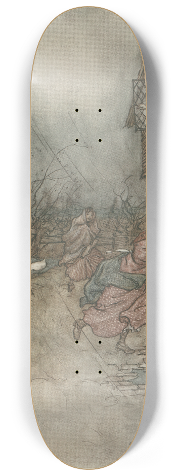 Arthur Rackham - The rain always made a point of setting in just as he had some outdoor work to do 8.25 inch art skate deck
