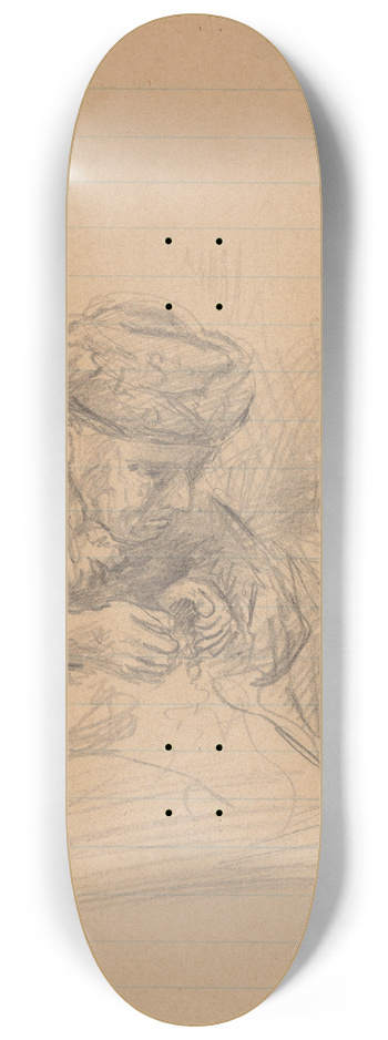 Stanisaw Wyspiaski - Sketch of a sitting elderly woman in the interior 8.25 inch art skate deck