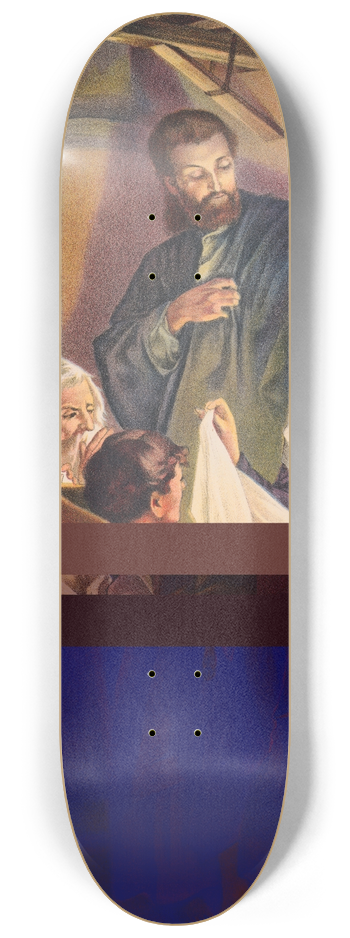 Stecher Litho. Co - Jesus laid in a manger 8.25 inch art skate deck